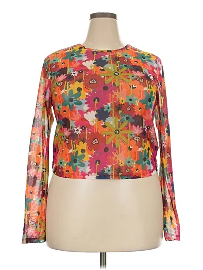 Pre-owned Forever 21 Plus Long Sleeve Top Orange Mock Neckline Tops