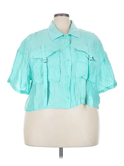 Pre-owned Forever 21 Plus Short Sleeve Blouse In Blue