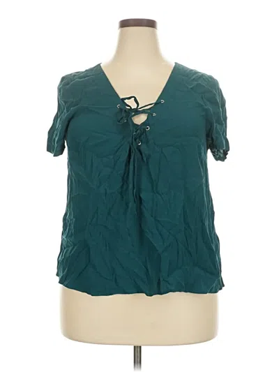 Pre-owned Forever 21 Plus Short Sleeve Blouse In Blue