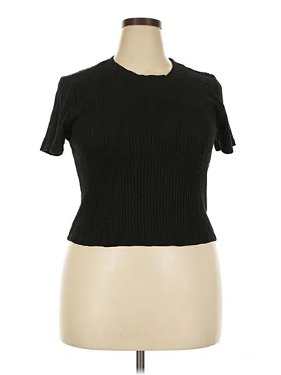 Pre-owned Forever 21 Plus Short Sleeve Top Black Mock Neckline Tops