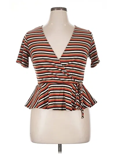 Pre-owned Forever 21 Plus Short Sleeve Top Brown Plunge Neckline Tops