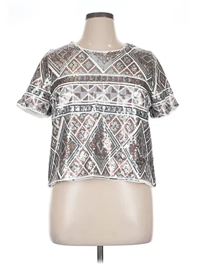 Pre-owned Forever 21 Plus Short Sleeve Top Silver Keyhole Neckline Tops