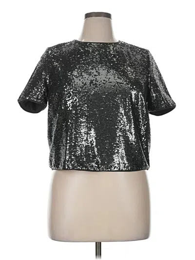 Pre-owned Forever 21 Plus Short Sleeve Top Silver Metallic Pattern Keyhole Neckline Tops
