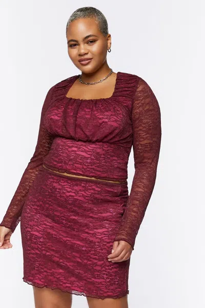 Forever 21 Plus Size Lace Mini Skirt In Burgundy