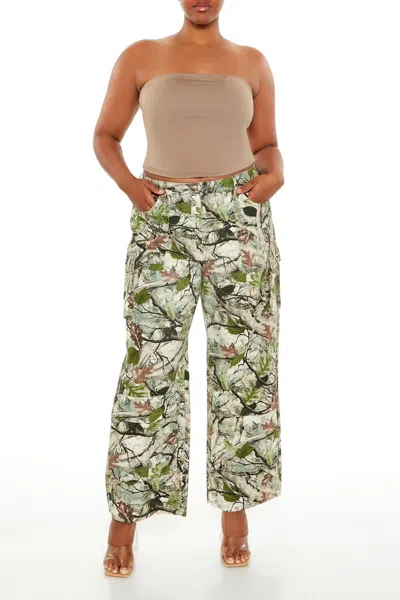 Forever 21 Plus Size Leaf Print Cargo Pants In Green