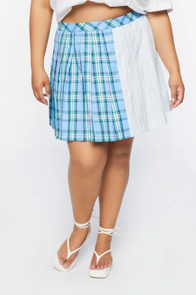 Forever 21 Plus Size Reworked Plaid Mini Skirt In Blue