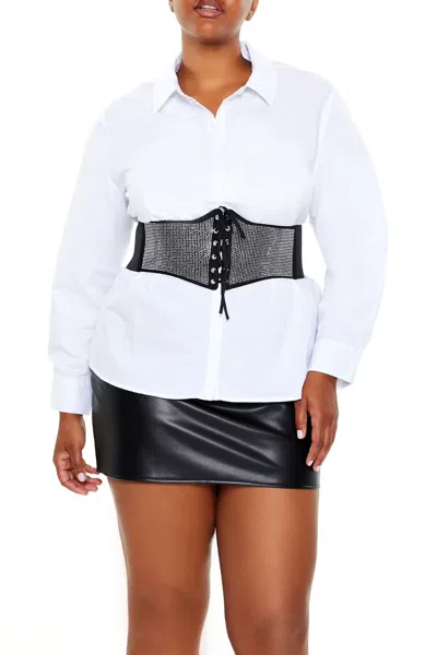 Forever 21 Plus Size Rhinestone Belt Shirt In White