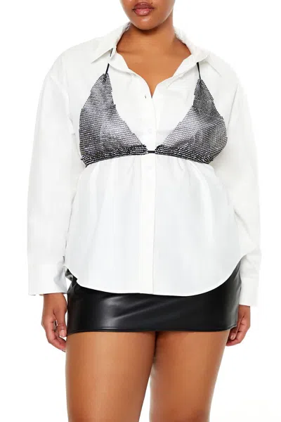 Forever 21 Plus Size Rhinestone Bikini Combo Shirt In White