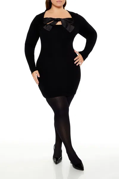 Forever 21 Plus Size Satin Bow Mini Dress In Black