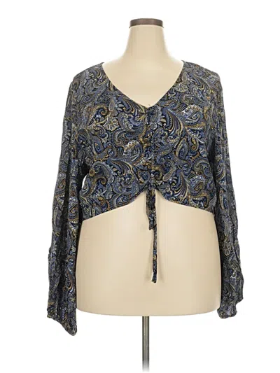 Pre-owned Forever 21 Plus Tank Top Blue Plunge Neckline Tops