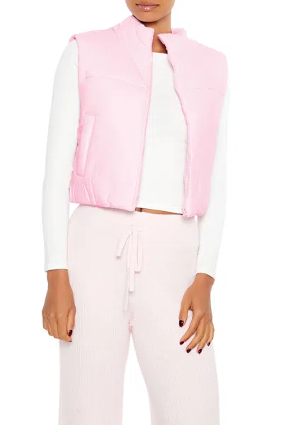 Forever 21 Quilted Cropped Puffer Vest In Pink