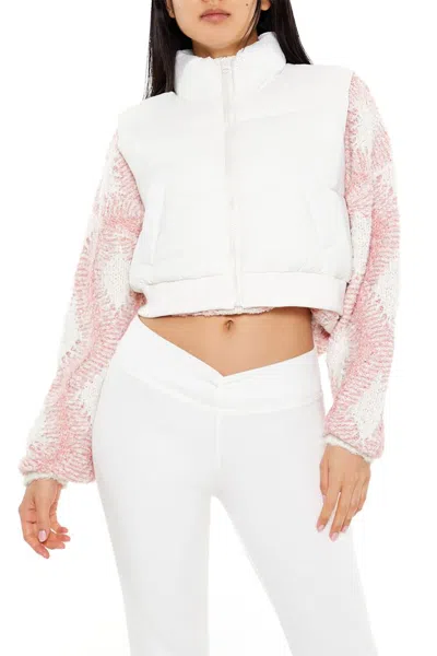 Forever 21 Quilted Cropped Vest In White