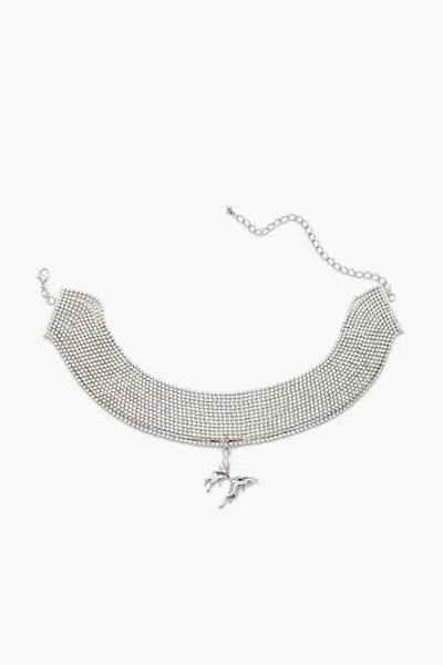 Forever 21 Rhinestone Butterfly Choker Necklace In Silver