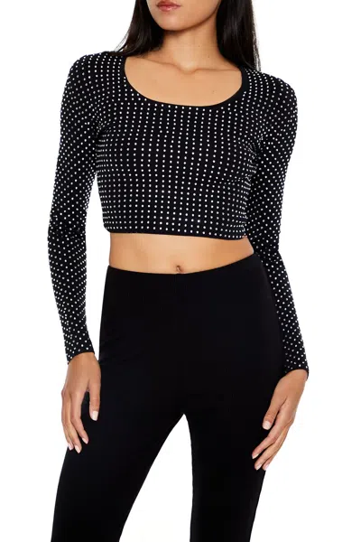 Forever 21 Rhinestone Cropped Sweater In Black