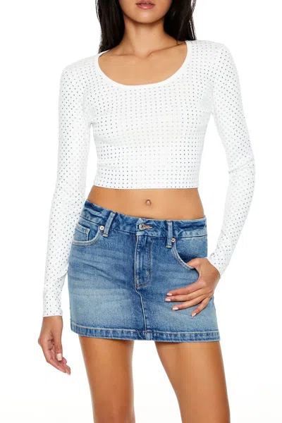 Forever 21 Rhinestone Cropped Sweater In White