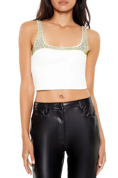 Forever 21 Rhinestone Cropped Tank Top In White