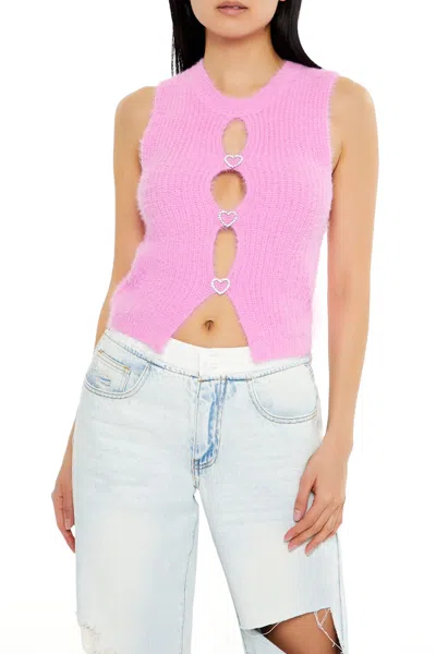 Forever 21 Rhinestone Heart Sweater Vest In Pink
