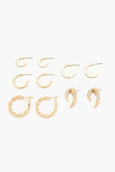 Forever 21 Rhinestone Hoop Earring Set In White