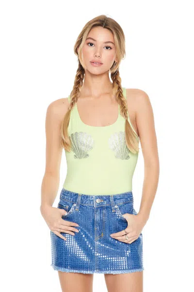 Forever 21 Rhinestone Seashell Bodysuit In Gray