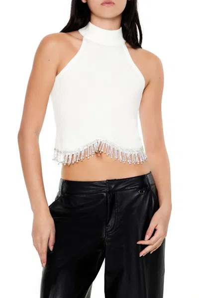 Forever 21 Rhinestone-trim Tank Top In White