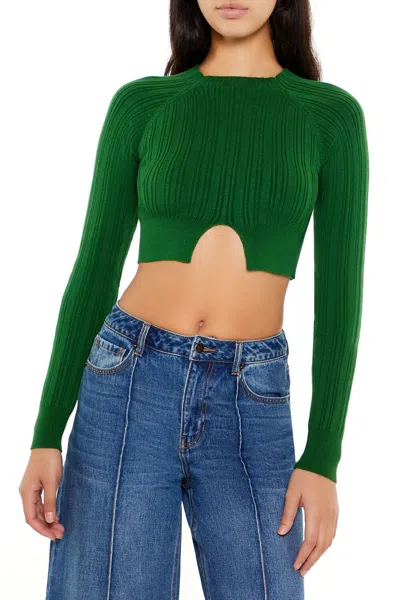 Forever 21 Ribbed Cutout Sweater In Green