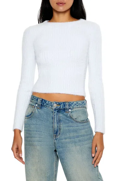 Forever 21 Ribbed Fuzzy Knit Sweater In White