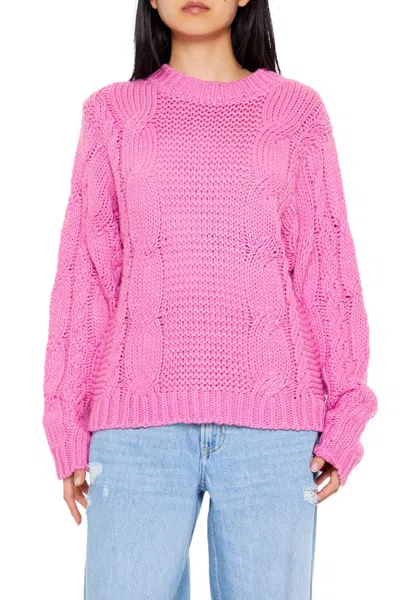 Forever 21 Ribbed-trim Cable Knit Sweater In Purple
