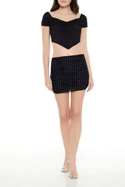 Forever 21 Ruched Rhinestone Mini Skirt In Black