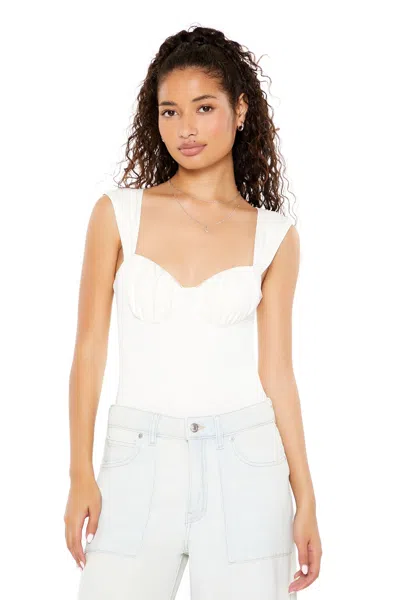 Forever 21 Ruched Sweetheart Bodysuit In White