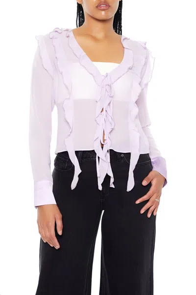 Forever 21 Ruffle-trim Chiffon Top In White
