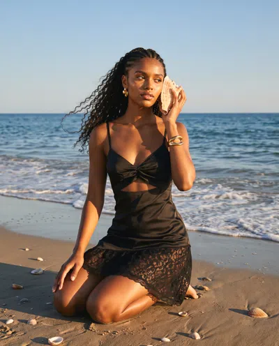Forever 21 Satin Lace Cutout Mini Dress In Black