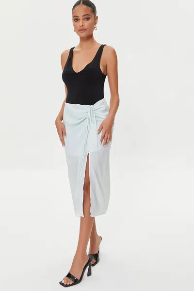 Forever 21 Satin Ruched Drawstring Skirt In White