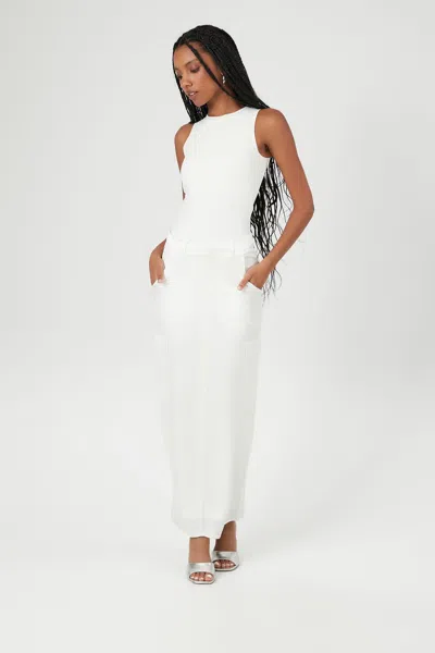 Forever 21 Satin Slit Midi Skirt In White