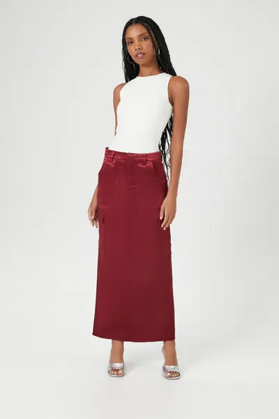Forever 21 Satin Slit Midi Skirt In White