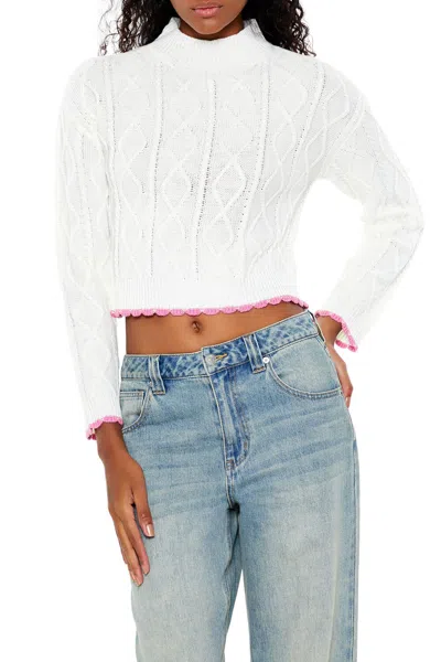 Forever 21 Scalloped Cable Knit Sweater In White