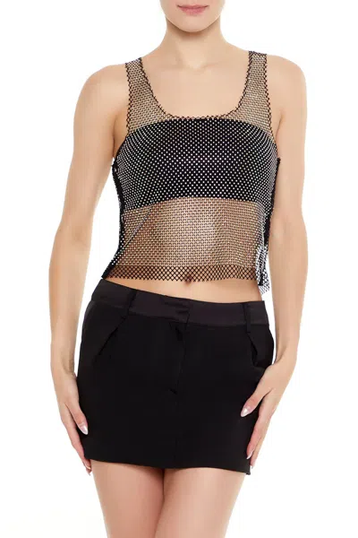 Forever 21 Sheer Rhinestone Netted Tank Top In Black