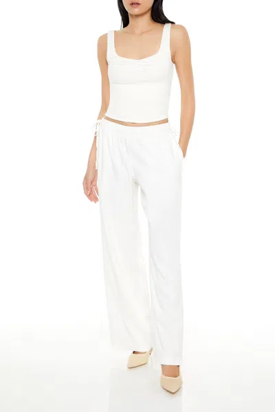 Forever 21 Shirred Tie-waist Wide-leg Pants In White