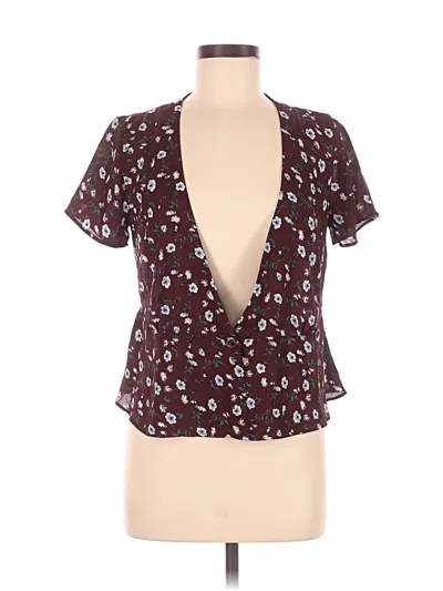 Pre-owned Forever 21 Short Sleeve Blouse In Burgundy