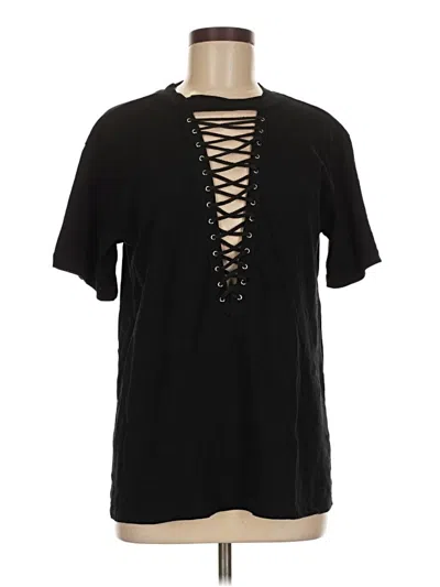 Pre-owned Forever 21 Short Sleeve Top Black Keyhole Neckline Tops