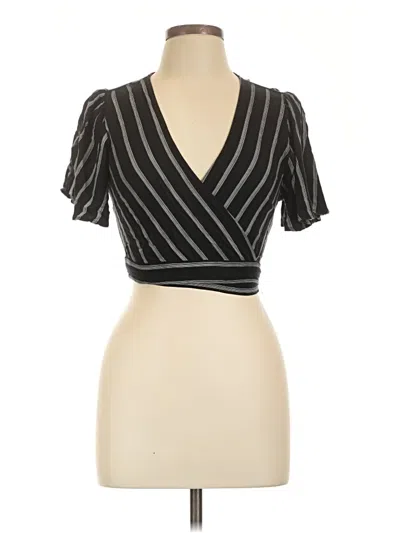 Pre-owned Forever 21 Short Sleeve Top Black Plunge Neckline Tops