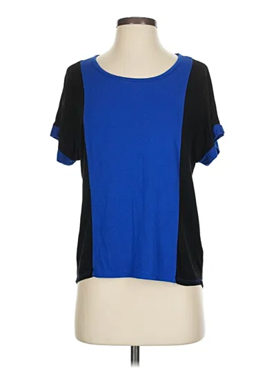 Pre-owned Forever 21 Short Sleeve Top Blue Color Block Pattern Scoop Neck Tops