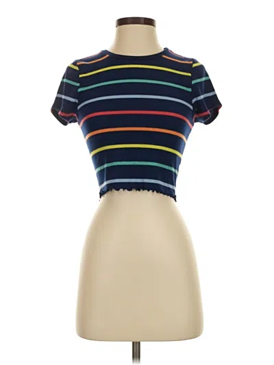 Pre-owned Forever 21 Short Sleeve Top Blue Mock Neckline Tops