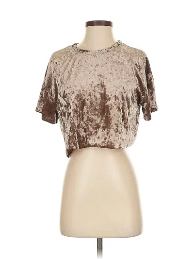 Pre-owned Forever 21 Short Sleeve Top Brown Metallic Pattern Keyhole Neckline Tops