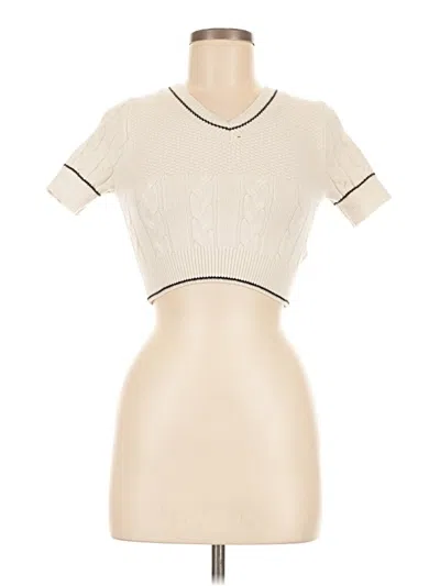 Pre-owned Forever 21 Short Sleeve Top Ivory Mock Neckline Tops
