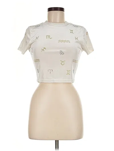 Pre-owned Forever 21 Short Sleeve Top Ivory Mock Neckline Tops