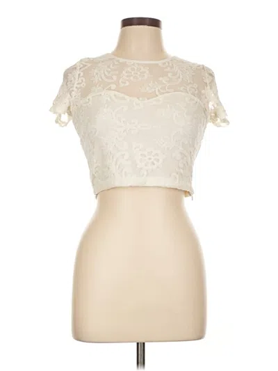 Pre-owned Forever 21 Short Sleeve Top Ivory Mock Neckline Tops In White