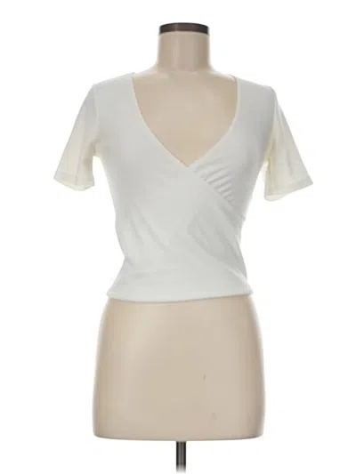 Pre-owned Forever 21 Short Sleeve Top Ivory Plunge Neckline Tops