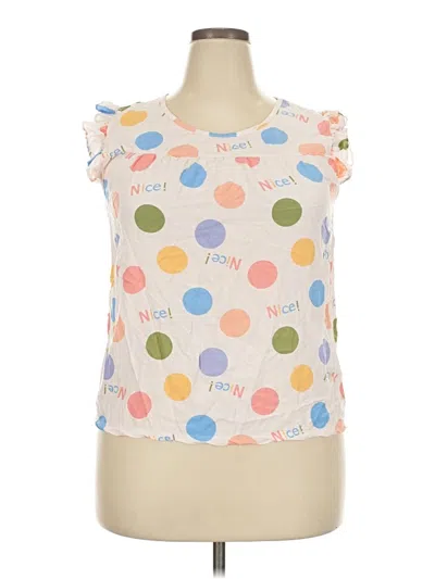 Pre-owned Forever 21 Short Sleeve Top Ivory Polka Dots Pattern Ruffles Neckline Tops