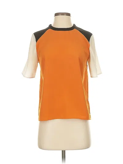 Pre-owned Forever 21 Short Sleeve Top Orange Color Block Pattern Mock Neckline Tops