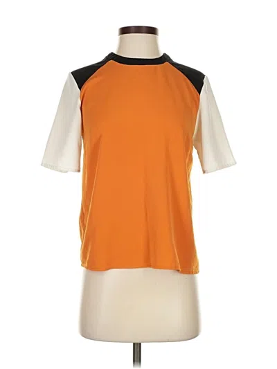 Pre-owned Forever 21 Short Sleeve Top Orange Color Block Pattern Mock Neckline Tops
